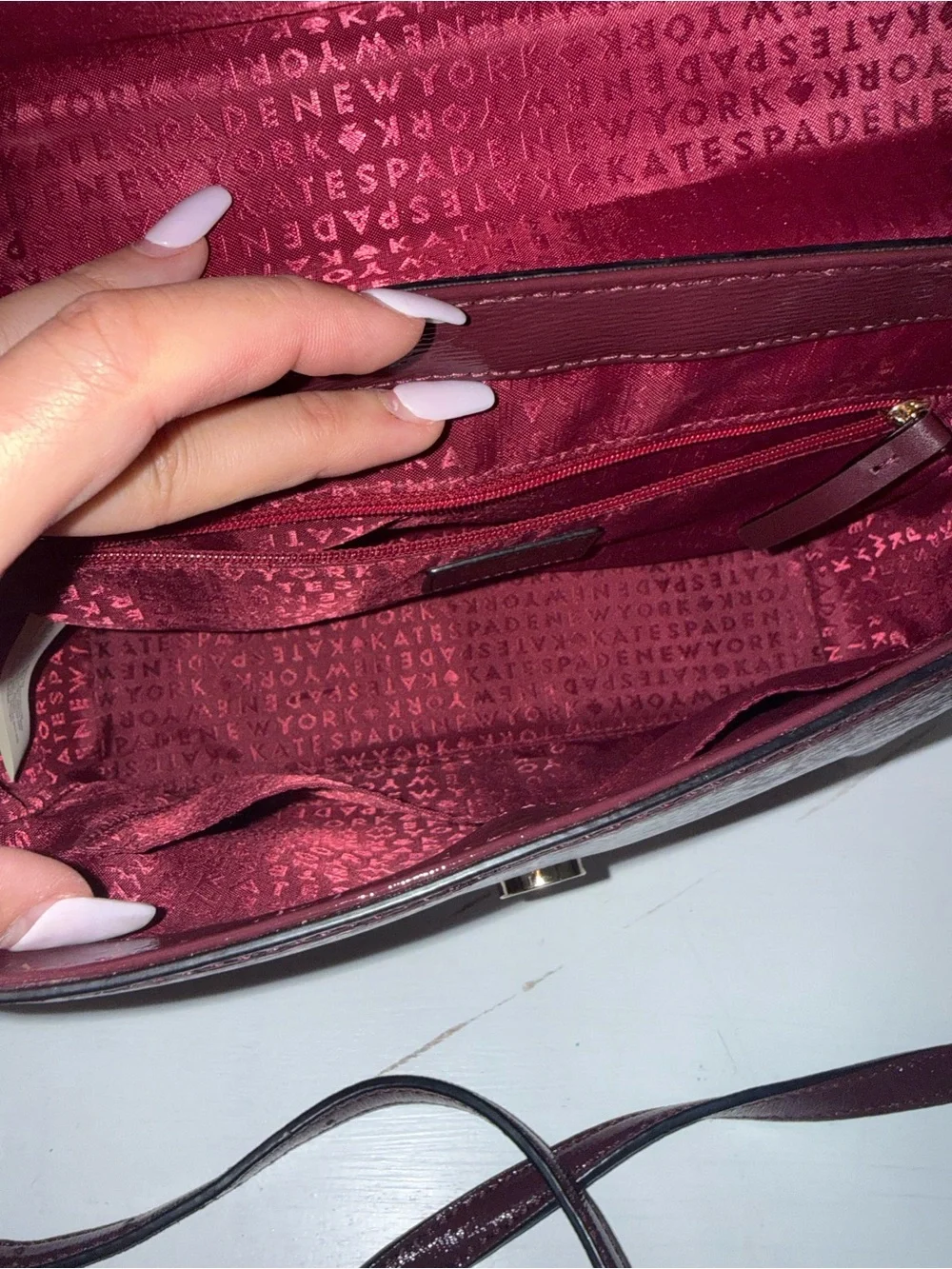 kate spade Patent Leather Burgundy Top-Handle Satchel with Gold Hardware
